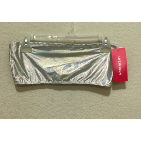 Silver Metallic Strapless Bandeau Top Shein Icon Size S - Picture 3 of 5